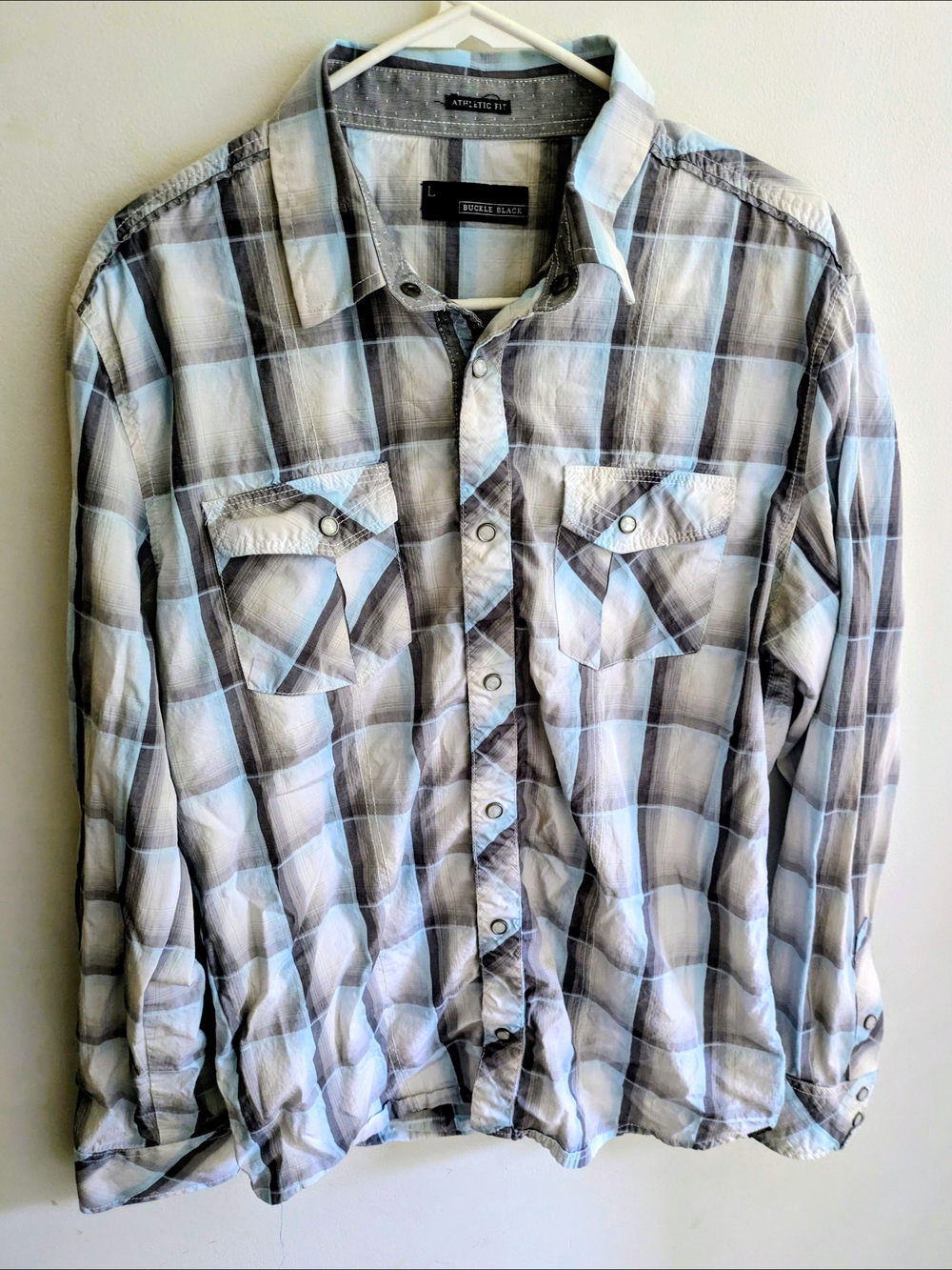 Casual Men's Plaid Button-Up Shirt - Gray & White